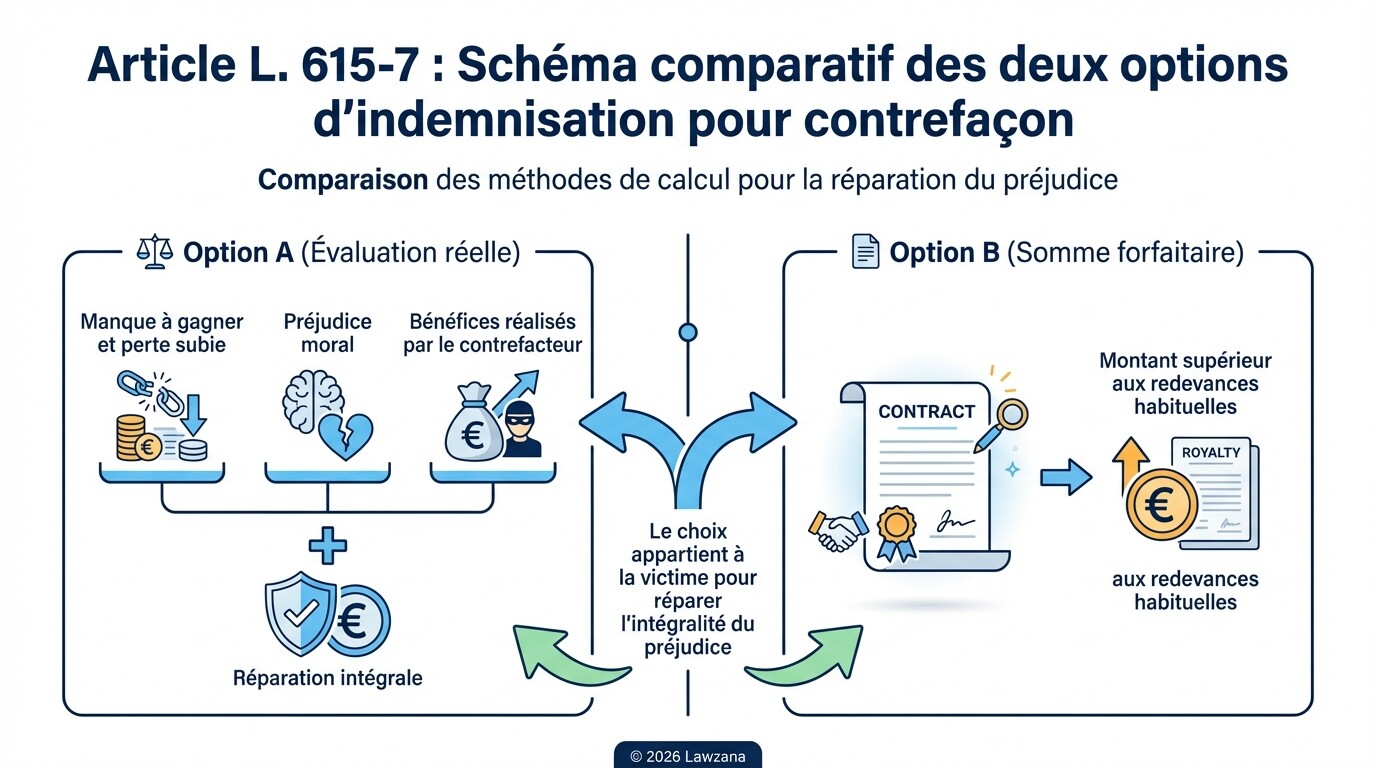 Les critères de calcul des dommages et intérêts : évaluation réelle vs somme forfaitaire.