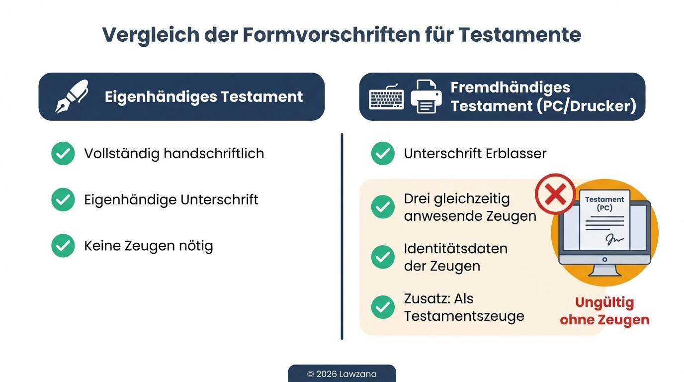 Gegenüberstellung der Gültigkeitsvoraussetzungen für handschriftliche und PC-Testamente