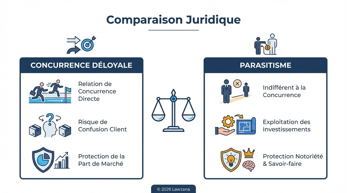 Comparatif entre concurrence déloyale et parasitisme commercial en droit français
